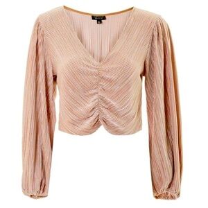 Topshop Velvet Crinkle Ruched champagne balloon Sleeves Blouse Top size 2